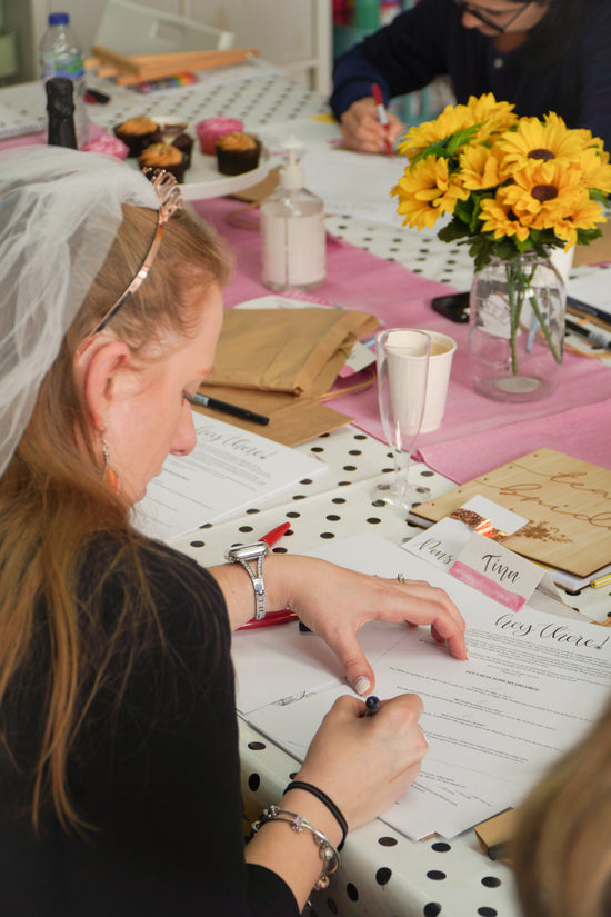 Private Hen party calligraphy workshop in Covent Garden London